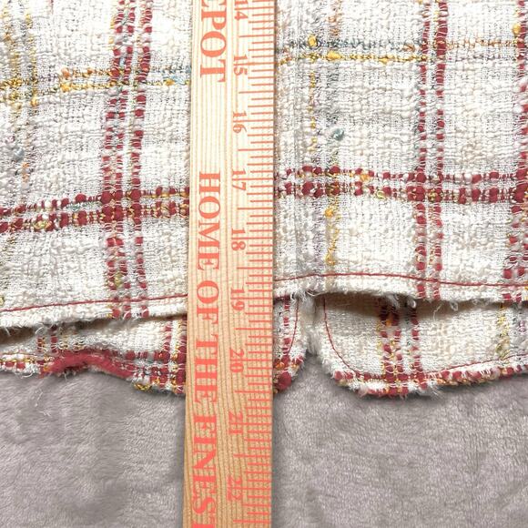 Zara Cream Red Plaid Boucle Cropped Tweed Blazer Jacket Sz 6 Deconstructed Chic - Picture 11 of 14